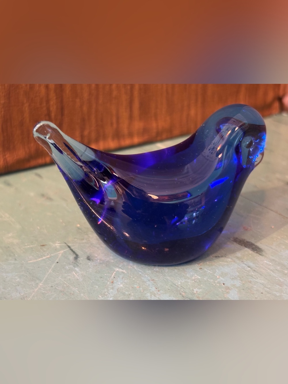 Vintage blown glass blue bird miniature paperweight